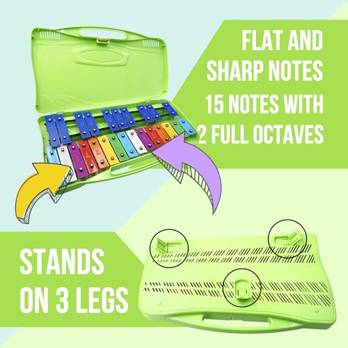 Image of Soulmate Kids Xylophone with Case Two Safe Mallets Professional Percussion Glockenspiel Instrument, Music Teaching, Perfectly Tuned 25 Notes Xylophone for Kids Gifts (Green)