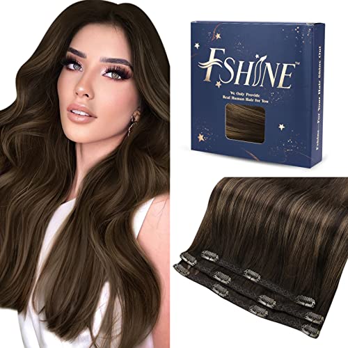 Fshine Clip In Hair Extensions Brown Balayage 12 Inch 3Pcs Real Reamy Hair Extensions 50g, 1.clip#2/8/2, 12 inch-50g