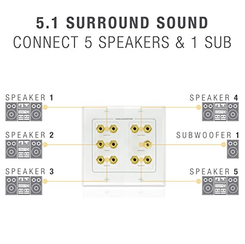 Mediabridge™ Speaker Wall Plate W/Binding Posts (5 Pair) & Rca (1 Port) - Free Mounting Bracket (2-Gang) - 2-Piece Inset Wall Plate For 5.1 Surround Sound (Part# Wp2-B5/S1) #TOP4