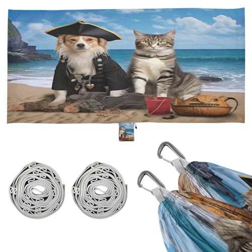 SDMKA Pirate Cats Camping Hammock, 330 lbs with 2 Tree Straps, Carry Bag, Single Portable Hammock for Outdoor/Indoor, Hiking, Beach, Backpacking, Travel