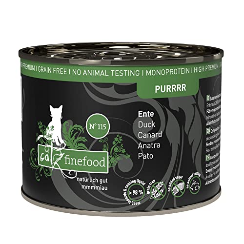 catz finefood Purrrr Ente Monoprotein Katzenfutter nass N° 115, für ernährungssensible Katzen, 70% Fleischanteil, 6 x 200g Dose