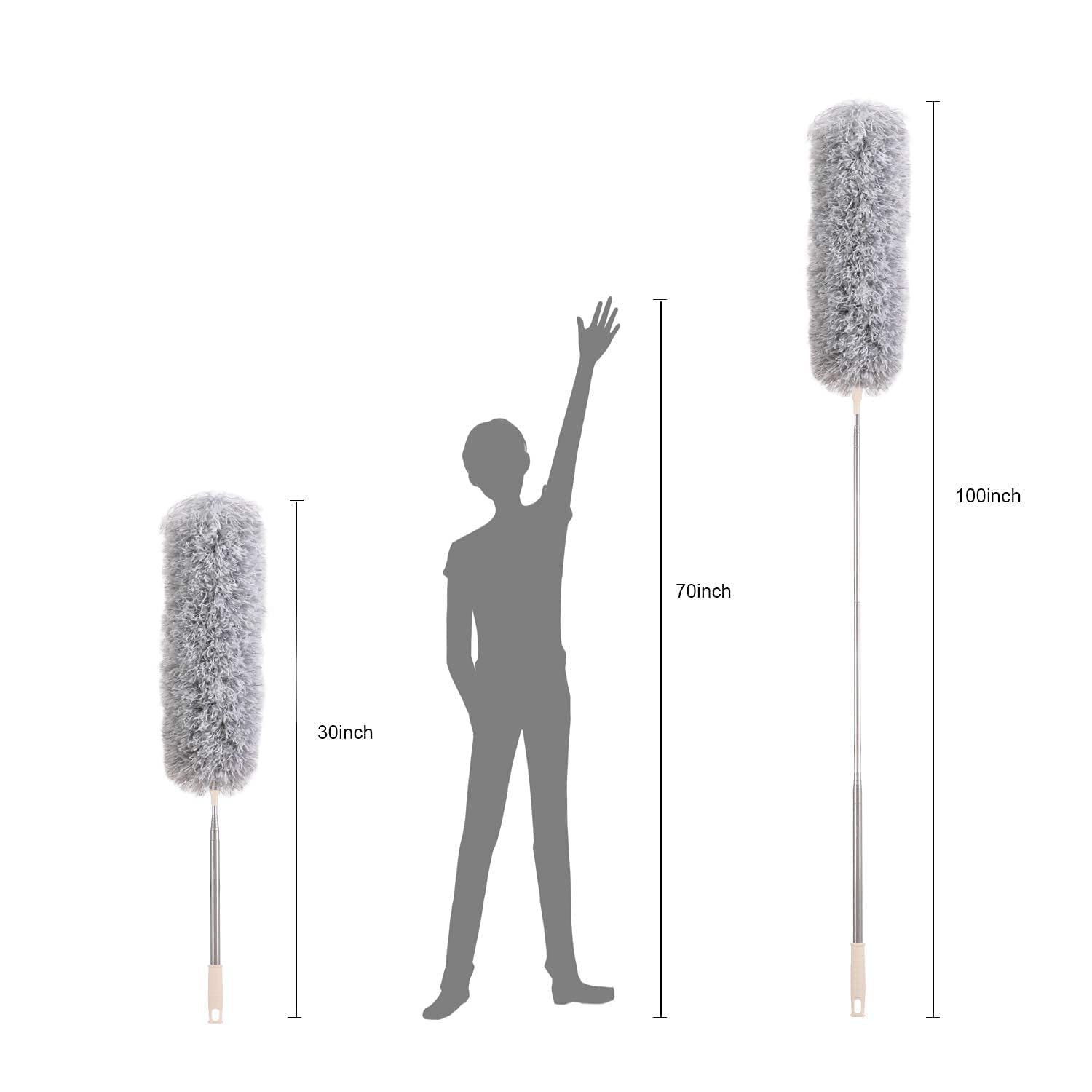 Kitssential® 100 inches Stainless Steel Microfiber Feather Duster Microfiber Long Feather Duster Stainless Steel Handle for Ceiling, Wall, Window Blinds, Furniture 4