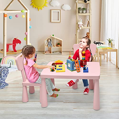 HONEY-JOY-Kids-Table-and-Chair-Set-Plastic-Children-Activity-Table-and-2-Chairs-for-Art-Craft-Easy-Clean-Tabletop-3-Piece-Toddler-Furniture-Set-for-Daycare-Playroom-Gift-for-Boys-GirlsPink HONEY JOY Kids Table and Chair Set Plastic Children Activity Table and 2 Chairs for Art Craft Easy Clean Tabletop 3 Piece Toddler Furniture Set for Daycare Playroom Gift for Boys GirlsPink