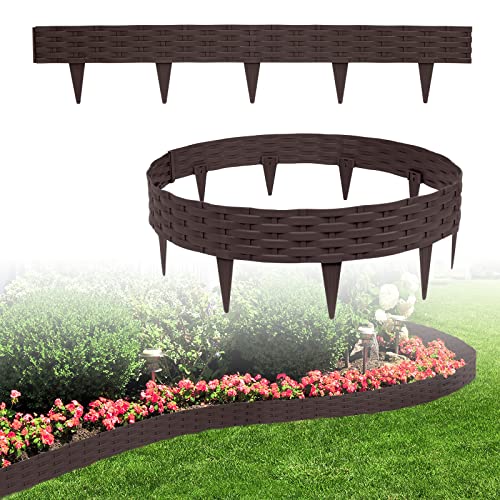 LARS360 Bordo per prato, 10 m, con 10 elementi da 100 cm, in plastica pieghevole, design rattan, bordatura per aiuole, palizzate da giardino (10 pezzi, marrone)