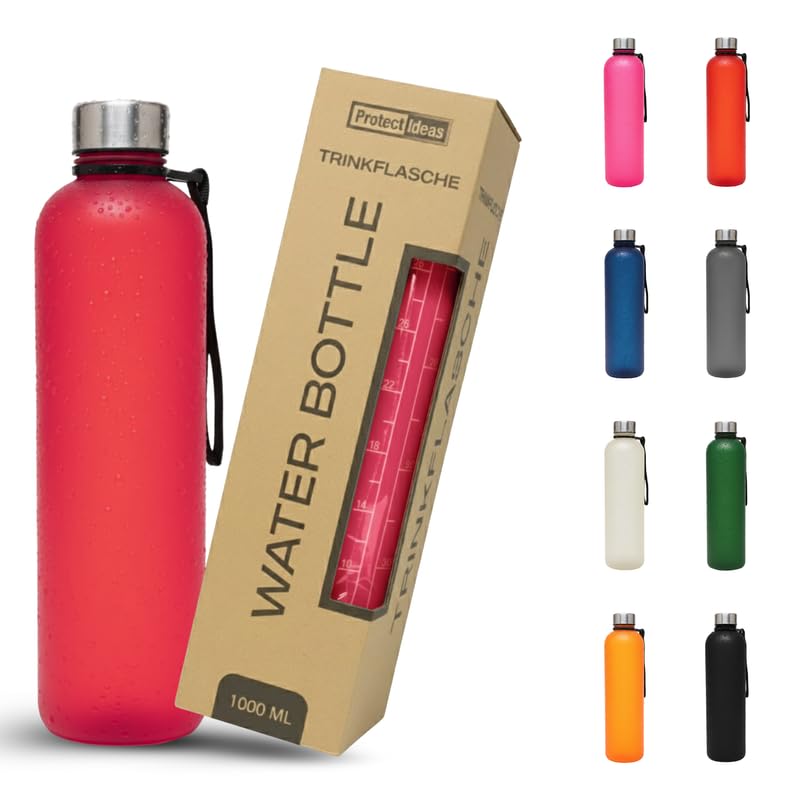 BierEx Trinkflasche 1l - Kohlensäure geeignet & Auslaufsicher - Für Sport, Schule & Büro - Sport Trinkflasche Gym - Wasserflasche Sprudel geeignet - Sportflasche 1 Liter (1 Stück Rot)