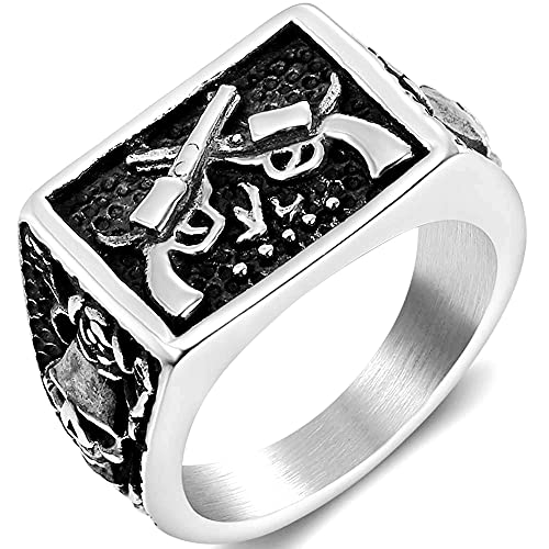 Chevalière militaire homme acier inoxydable bague cowboy motard vintage