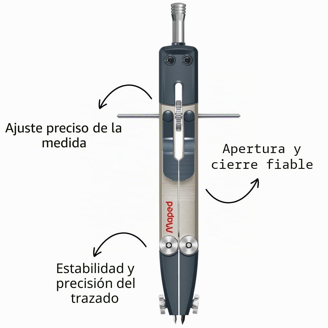 Maped - Compás Técnico de Metal con Alonja n°421 - Ajuste Rápido con Palanca - Tornillo Micrométrico - Gama Desde 1947 - Precisión y Robustez - Estuche Incluido - Garantía de 3 Años