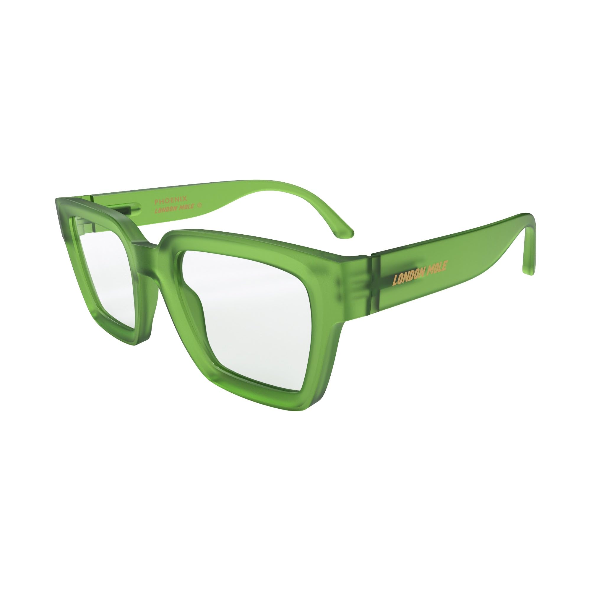 LONDON MOLE® Phoenix large oversized reading glasses, Rubberised Transparent Green, M-L - Image 3