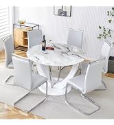 Amazon.com - JUFU 7 Piece Round Dining Table Set for 6, 48" Faux Marble ...