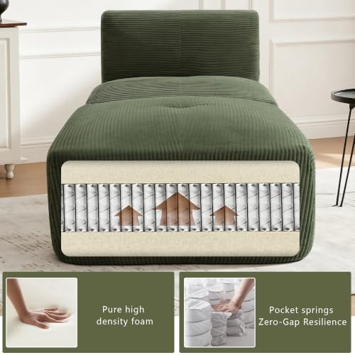 Image of Armless Chair with Ottoman, Modern Corduroy Convertible Cloud Couch