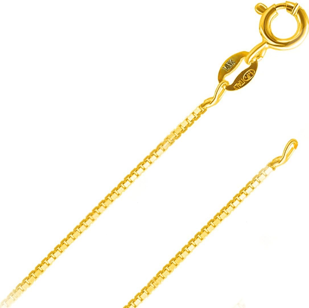14k REAL SOLID Yellow Gold Solid 0.57mm Box Link Chain Necklace with Lobstern 14K Yellow Solid Gold ITALY)
