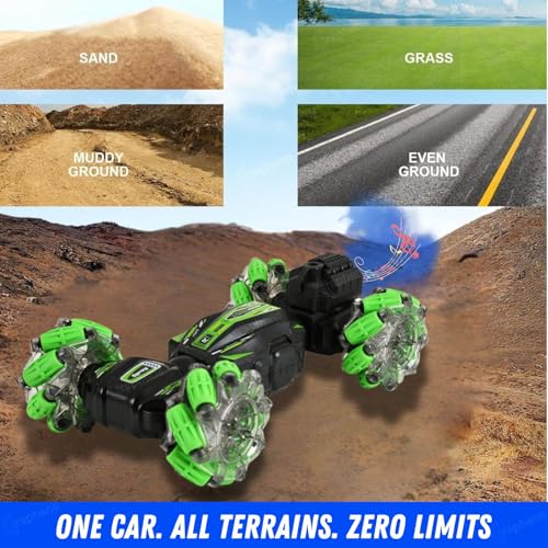 Image of GRAPHENE 4WD RC Smoke Stunt Car 2.4GHz Gesture Watch Sensor Remote Control Double-Sided Vehicle 360 Rotating Flip Twisting Off-Road with Light & Music Spray Drift Driving Toy for Kids