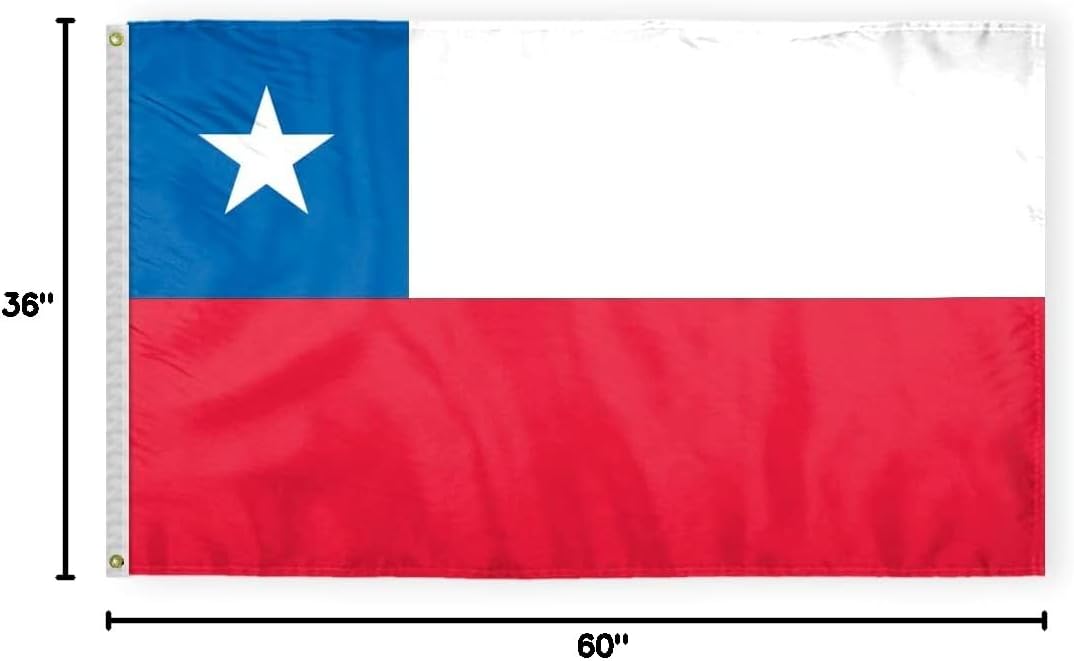 AGAS Chile Flag - 3x5 ft - Printed Single Sided on Polyester - Stitched Edges - Polyester Header Metal Grommets