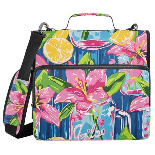 Image of Lily Pulitzer Mason Jars Zipper Binder Bag 3 Ring Binder with Shoulder Strap Zip Up 500 Sheets Capacity Multi Pockets for School Office Supplies