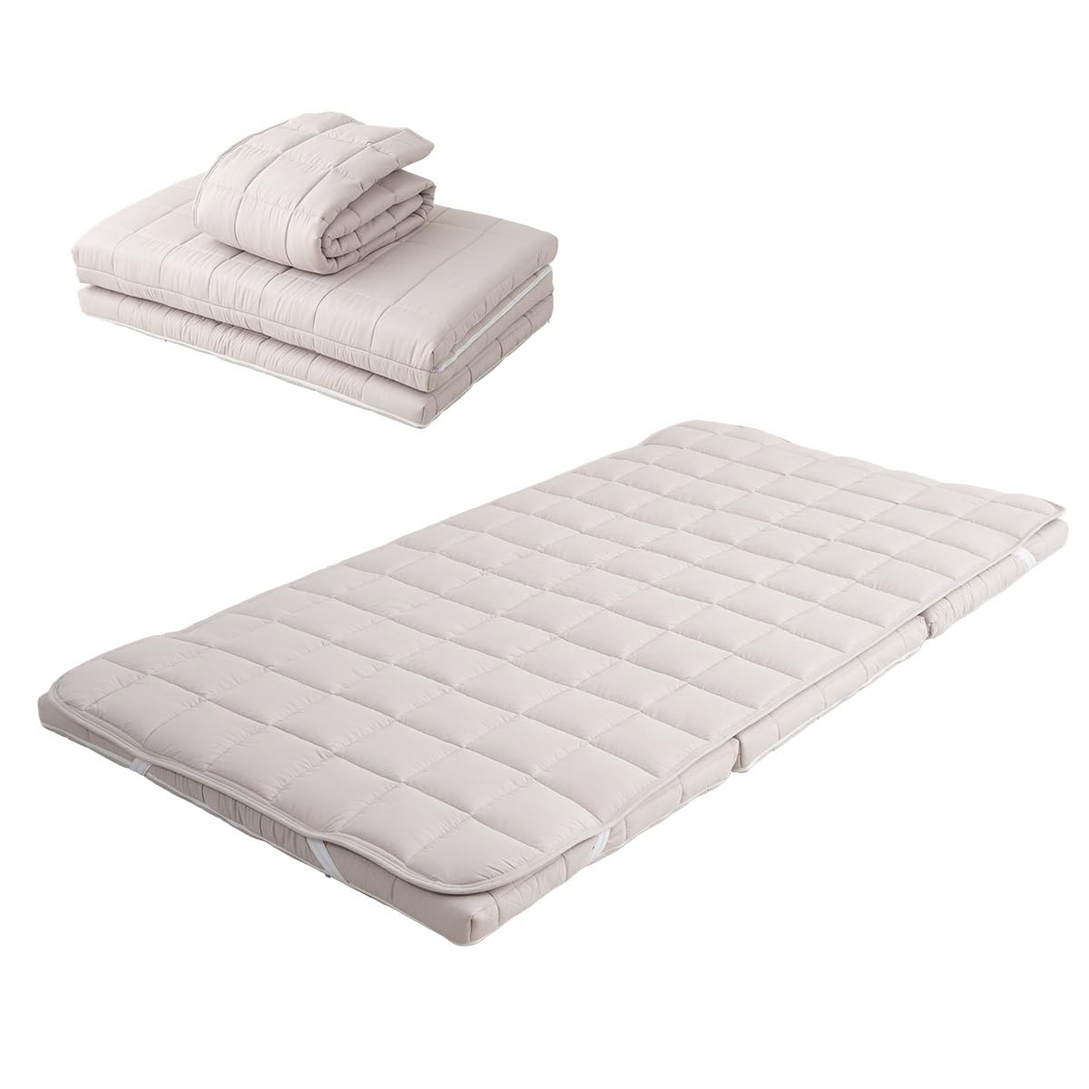 EMOOR Japanese Tri-fold Futon Mattress Machi with Mattress Pad King Gray, Gusset Foldable Storable Washable Floor Sleeping Guest Bed Tatami Mat