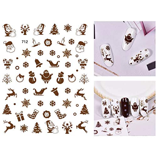 Ocibel - Sticker Nail Art Noël Noir - Père Noël, Bonhomme de Neige, Flocon, Clochette, Sucre d'Orge - Manucure, Faux Ongles et Nail Art Cover