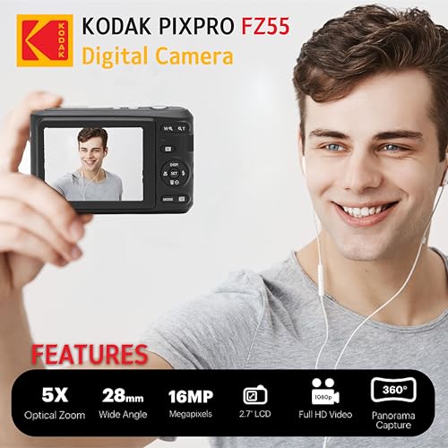 image for KODAK PIXPRO FZ55 16MP Digital Point & Shoot Camera, 5X Optical Zoom, 