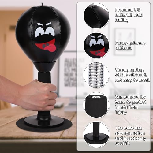 BOXOB Desktop-Punching-Bag, Punching Bag für Kinder, Schwarz, Boxen, Schreibtisch-Boxsack mit Saugnapf, Lustige Punch-Rage-Tasche, Tür-Boxsack für Büro, Freunde, Kollegen
