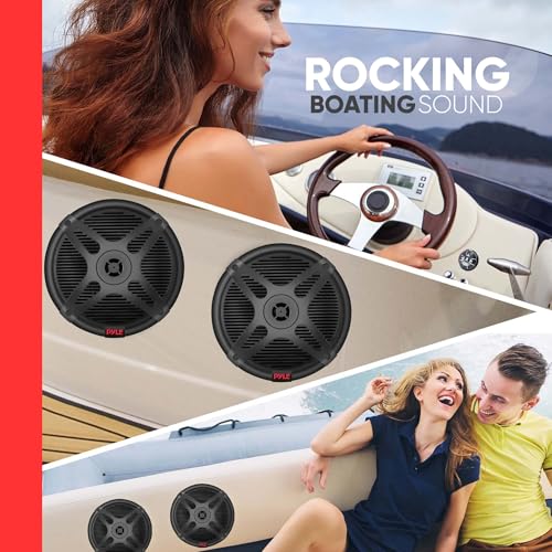 Image of Pyle 6.5'' Dual Marine Speakers Kit - Waterproof-Rated w /Amplified Bluetooth Remote Control Receiver for Powersport Vehicles, IP65 Marine Grade Rating, 600 Watt Max Power PLMRKT8 (Pack of 4)