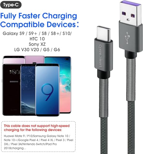 Image of [5Pack 1ft] Compatible with Samsung Galaxy S9 Charger Cord 3A Fast Charging | S10 S8 Plus Charger Cord, TPE USB C Type Charger Cable,USB A to Type C Replacement for Samsung A32 /A12 /A10e /A20 /A51 ,LG-Gray