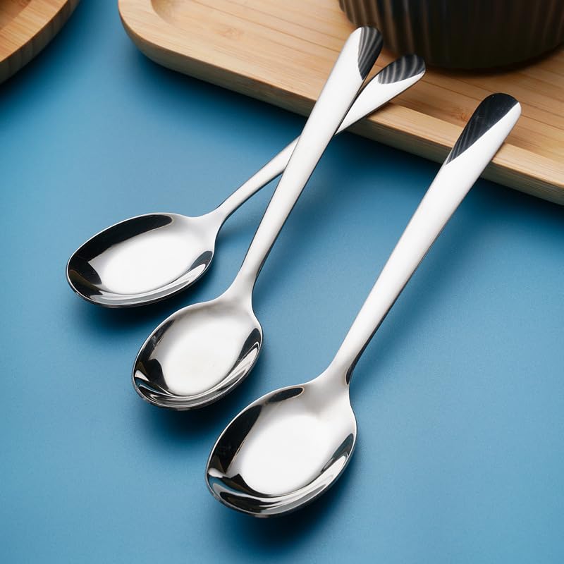 ONUIFIKE Silverware Set, 1/4/6/8/10/12 Pieces Long-handled 304 Stainless Steel Spoons, Thickened Flat-bottomed Spoons, Creative Household Spoons, Rice Spoons, Soup Spoons, Home Cutlery Flatware Set(4