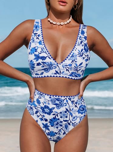 Image of Hilinker Women's Leopard Bikini Swimsuits V Neck High Waisted 2 Piece Bathing Suits