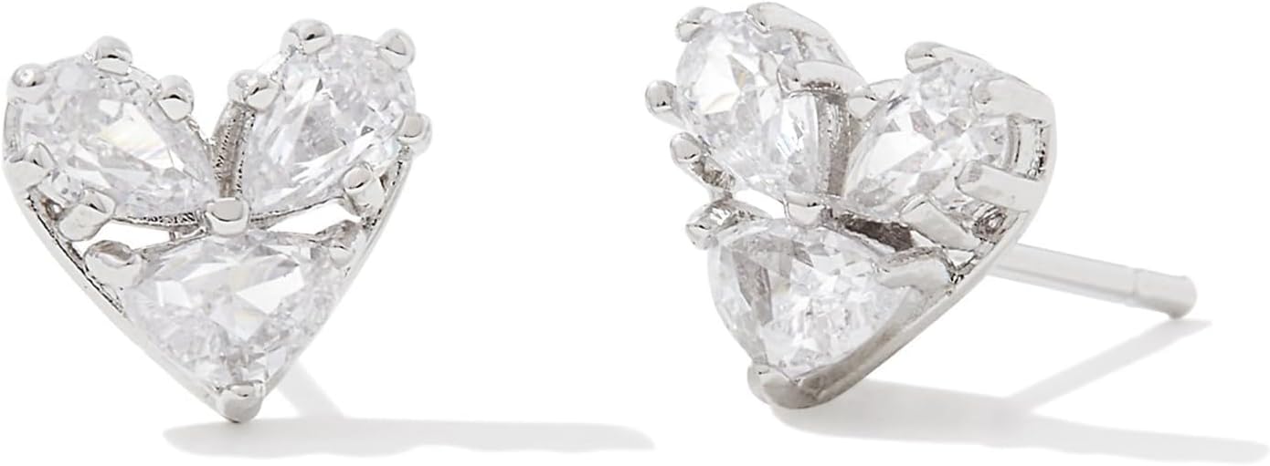 Kendra Scott Women's Katy Heart Stud Earrings Silver White CZ One size