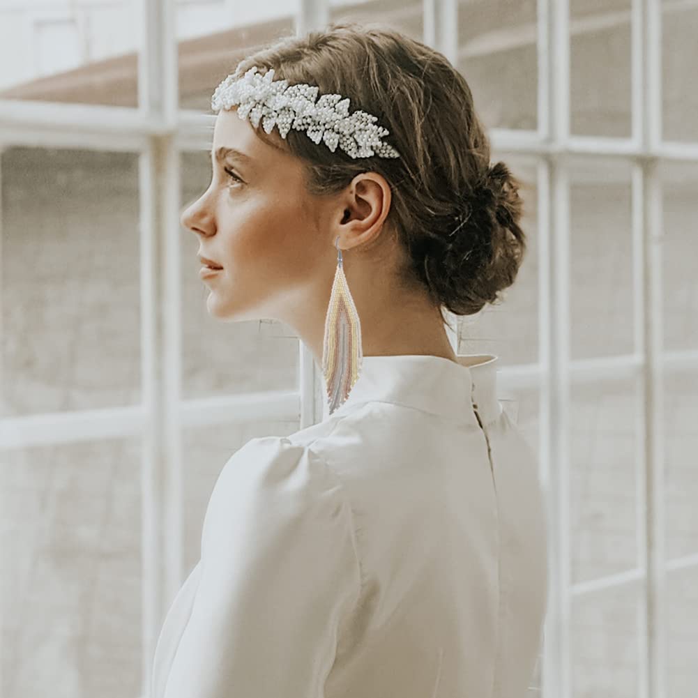 Pendientes largos bohemios con borlas grandes y con cuentas, hechos a mano, estilo bohemio, con flecos grandes para mujer