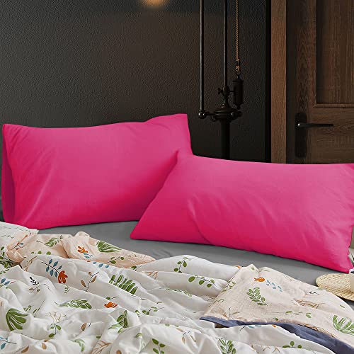Image of Soft Pillow Covers 19 x 29 Inches - 100% Egyptian Cotton 400 Thread Count Set of 2 Pillow Cover Set Envelope Closure Hotel Quality Pillowcase - Hot Pink