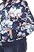 Women's Plus Size Classic Bomber Jacket with Zipper and Flowers Design on Navy - 1XL