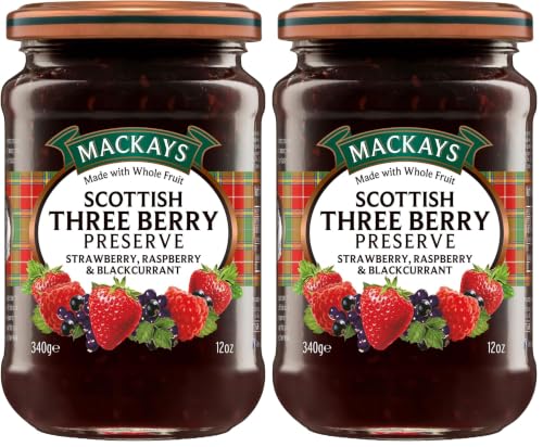 Image of Mackays Scottish Three Berry Preserve 340g | Strawberry, Raspberry & Blackcurrant | Made with Whole Fruit | Traditional Copper Pan Cooked | Vegan | Imported from Scotland (Pack of 2)