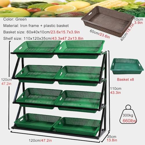 Retail Display Storage Rack，Supermarket Vegetable Shelves, 47 59 Inch Tall Farmers Market Shelf Retail Display Baskets 4 5 Tier, Supermarket Snacks Fruit Vegetable Shelving Floor Storage Org