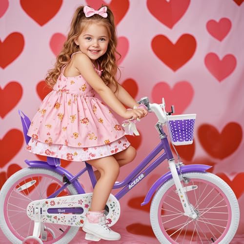 Image of ACEGER Girls Bike with Basket for Ages 2-12 Years Old Kids, 12 14 16 18 Inch with Training Wheels,Princess Style with Streamers, Handbrake & Coaster Brake,Multiple Colors.