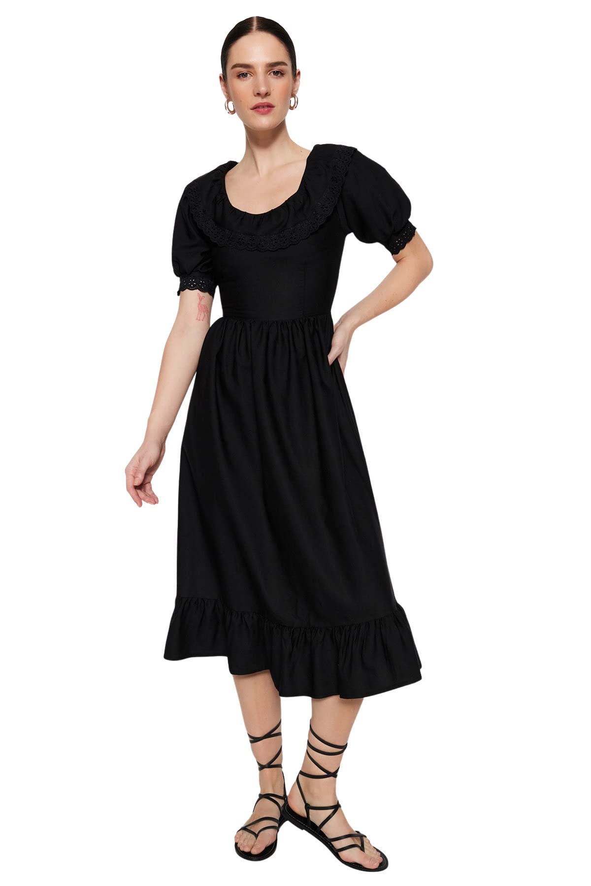 Trendyol Women's Maxi A-line Regular Dress, Black, 34 UK