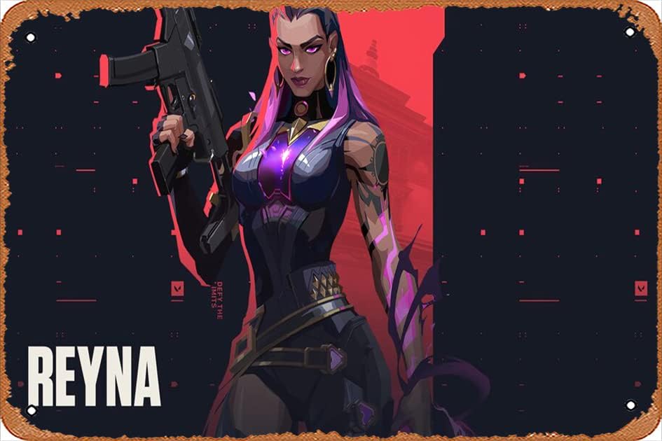 ASIOADWNA Vintage Metal Poster - Valorant, Reyna, 4K, Tin Sign 8x12 Inches Suitable for Wall Decoration of Bar,Cafe,Garage,Man CAVE