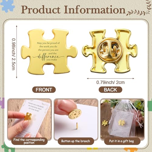 Solsew 25 Sets Employee Appreciation Puzzle Piece Lapel Pins with Thank You Cards and Organza Bags – Ideal Team Gifts for Coworkers and Staff - Image 2