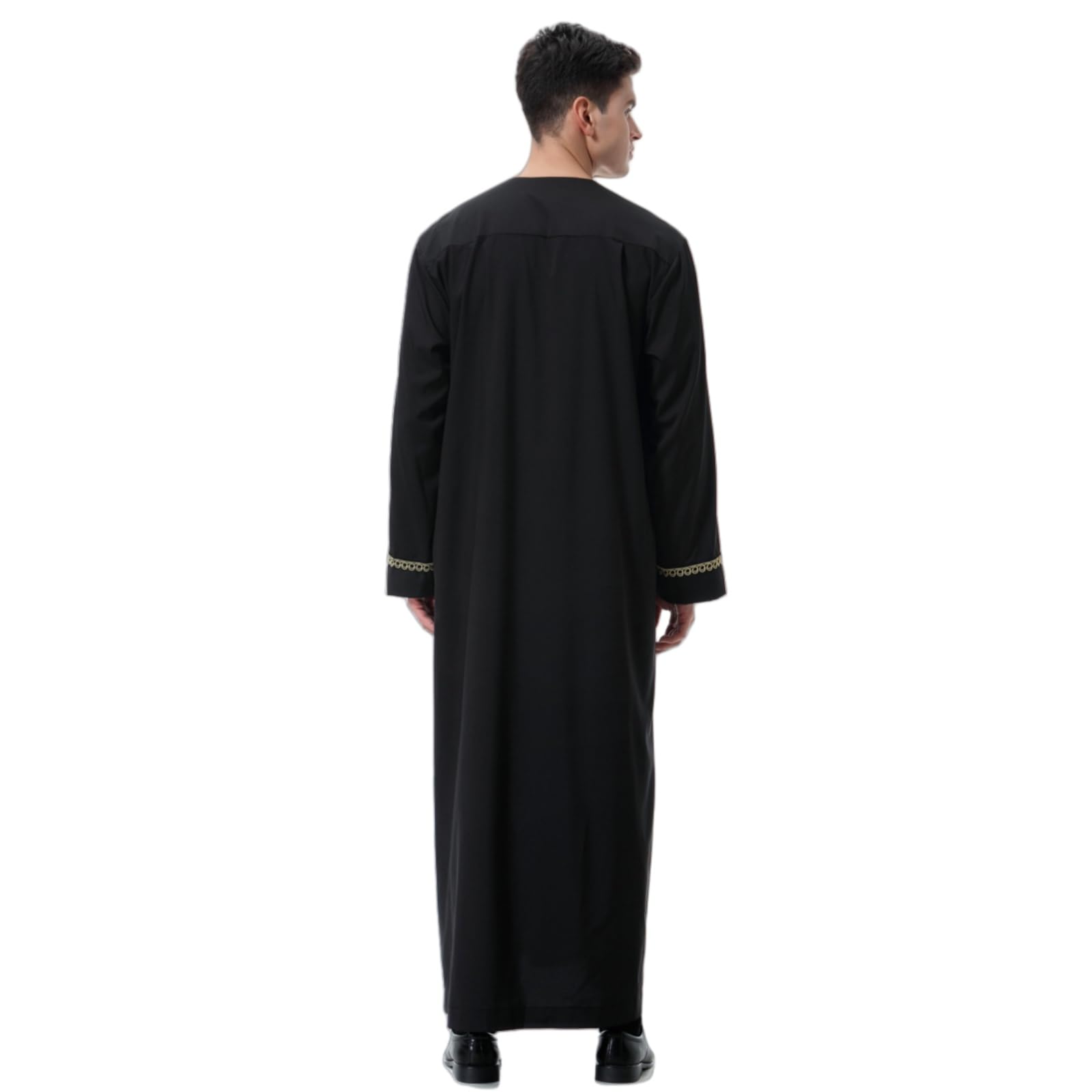 Túnica Árabe Bordada Hombre Jubba Thobe Ropa Musulmana Dubai Kaftan Blanco Negro M-3XL