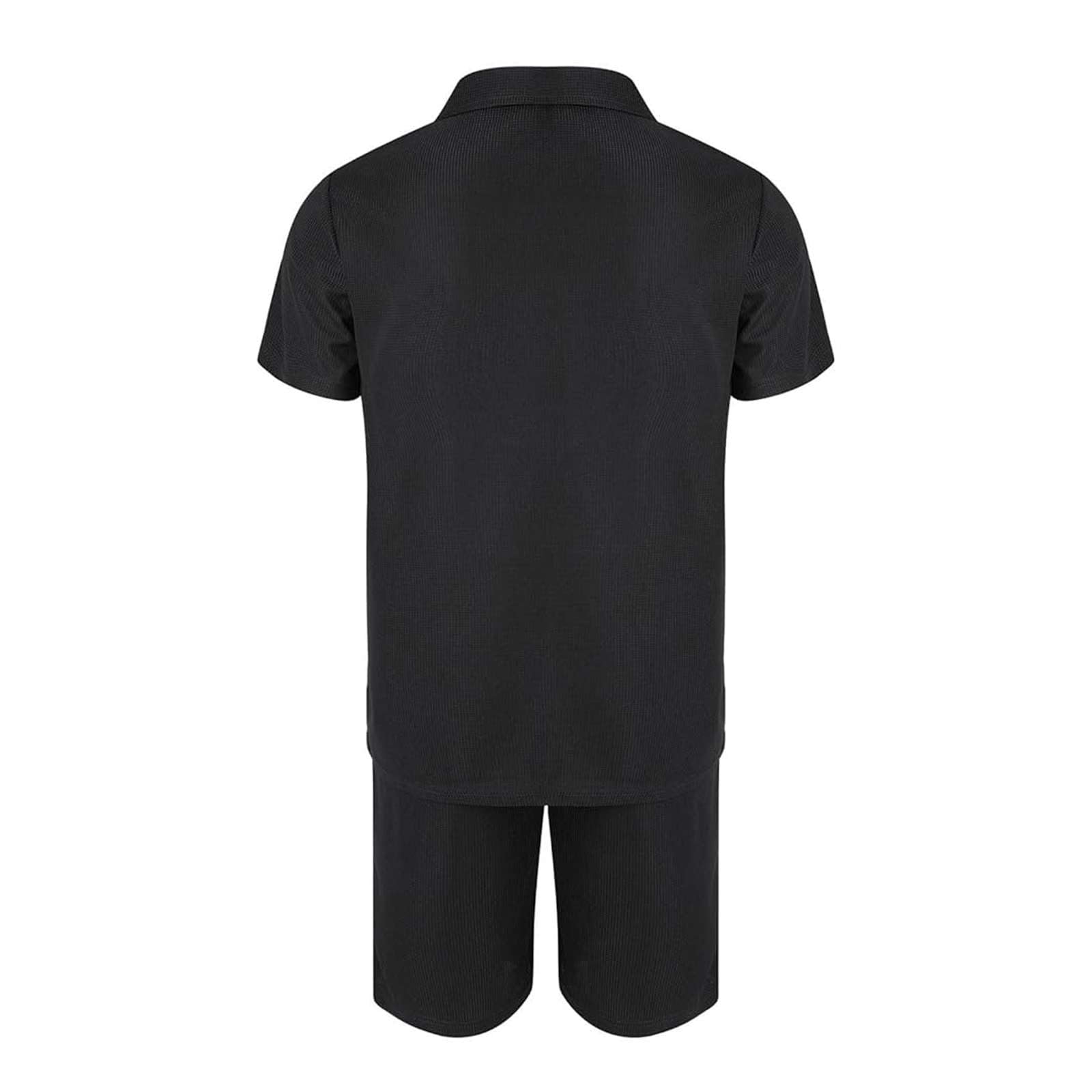 Generico Tuta Uomo Estiva Completo 2 Pezzi Polo a Manica Corta con Zip e Pantaloncini Casual Set Sportivo Texture a Nido d'Ape Abbigliamento Mare e Tempo Libero Traspirante