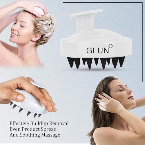 Image of GLUN Pack of 2 Scalp Shampoo Brush - Silicone Hair Scalp Massager for Dandruff Removal & Deep Cleansing (White)