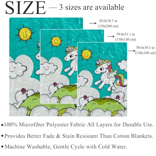 Plaid doux licorne verte couverture polaire de 150x100cm, cadeau idéal - 5