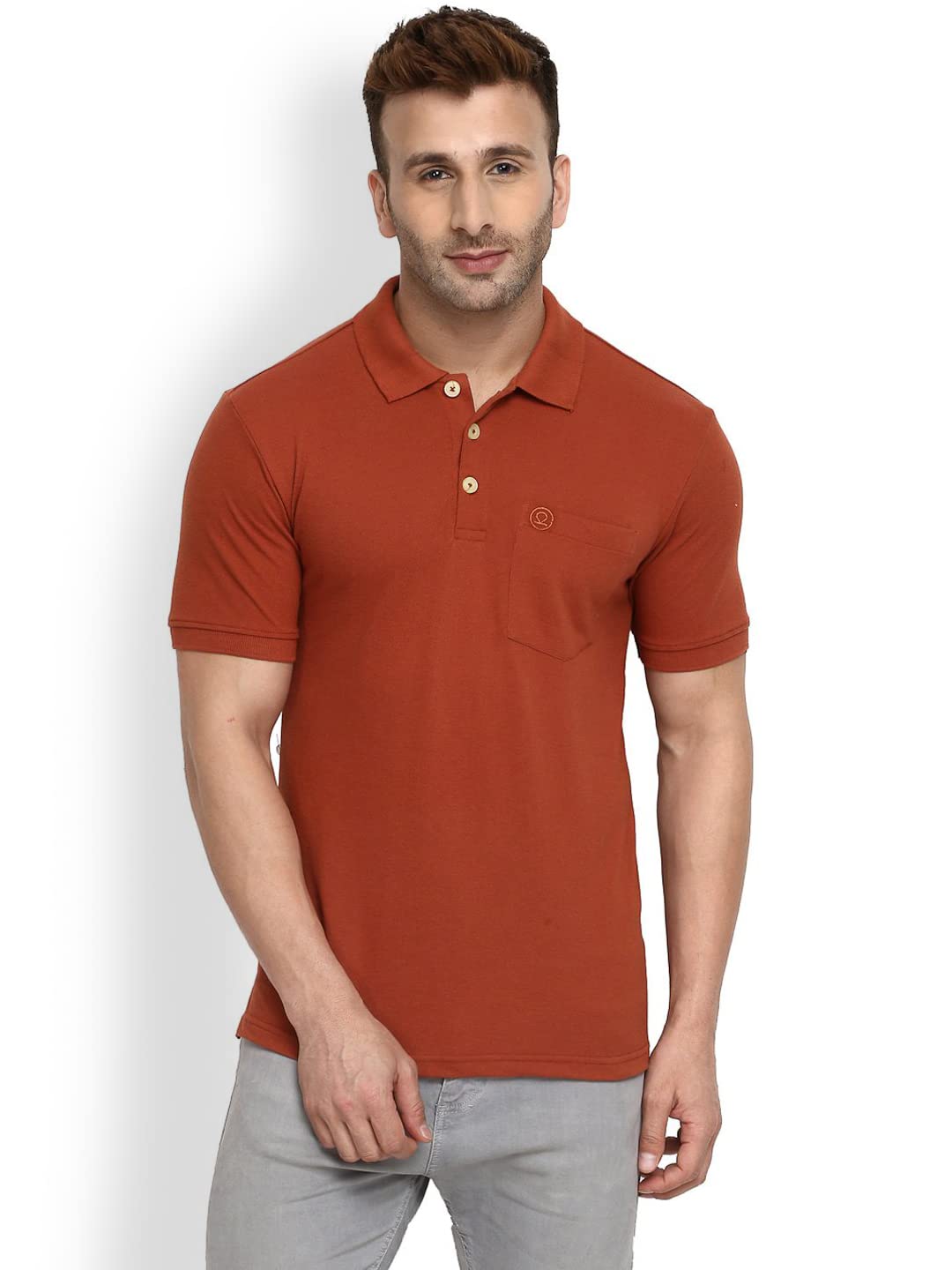 CHKOKKO Men's Polo Cotton Regular Fit Half Sleeves T-Shirt with Pocket Rustt Size 5XL