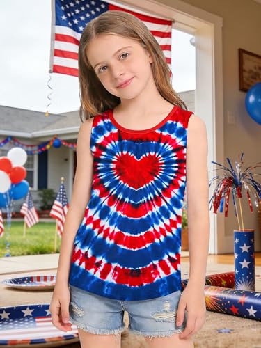 Image of CAZYCHILD Girls American Flag Tank Tops Boys 4th of July Shirts USA Summer Sleeveless Tee Independence Day Outfit 5-14y