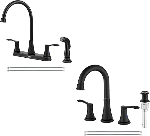 PARLOS Grifo de fregadero de cocina de dos asas con rociador lateral y juego de grifo de fregadero de baño generalizado, 1413804-13653