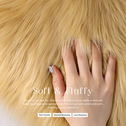 Image of Phantoscope Faux Fur Pillow Cover Decorative Fluffy Throw Pillow Mongolian Luxury Fuzzy Pillow Case Cushion Cover for Bedroom and Couch,Ginger 18 x 18 Inches