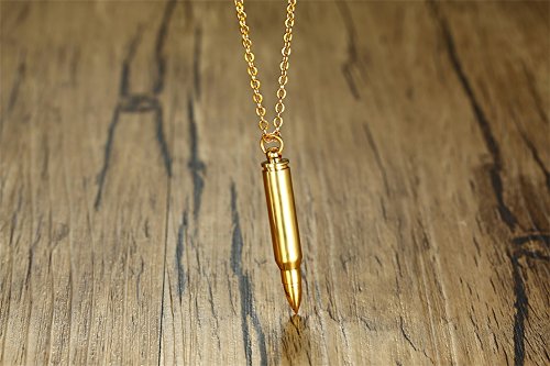 Mealguet Jewelry 3 Pcs Personalized Bullet Pendant Men's Stainless Steel Rifle Bullet Cremation Urn Necklace Container For Ashes Custom Sympathy Keepsake Gift For Him With Chain, Gold Plated #TOP4