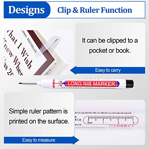 Tieflochmarker, Vaktop 4 Stück Bohrlochmarker, 20mm Spitze Tiefenlochmarker, Markierungsstift für Holz, Kunststoff, Wand, Metall, Karton Baustellen Stift (Schwarz, Blau, Rot, Grün)