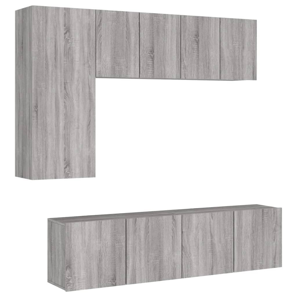 vidaXL Wohnwand 5-TLG., Schrankwand mit viel Stauraum, Wandmontage Anbauwand Fernsehschrank, Wohnzimmer Set Wandschrank, Grau Sonoma Holzwerkstoff