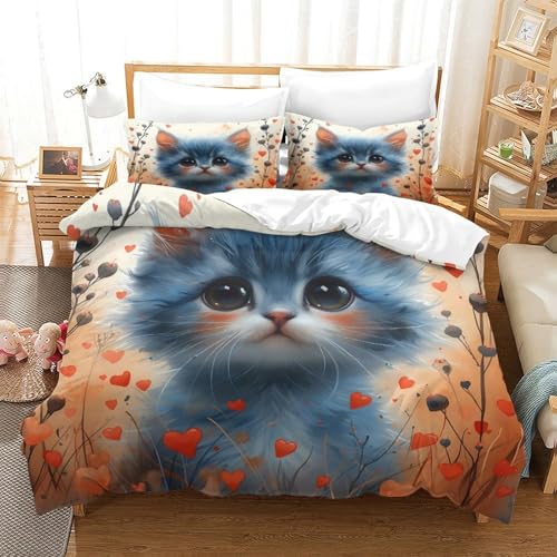 Housse de couette chaton imprimé 3D avec fermeture éclair pratique