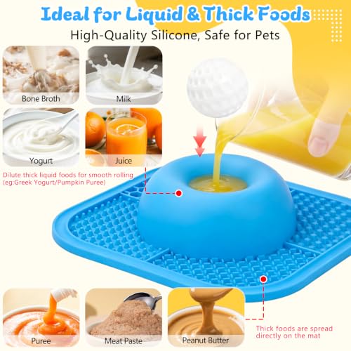 Image of Slow Feeder Dog Bowls & Lick Mat for Liquid and Thick Treat, Anti-Slip Dog Lick Bowl with Interactive Rolling Ball, 5 /6 Cup Pup Licking Toy for Large Medium Small Dogs and Cats-Large Blue