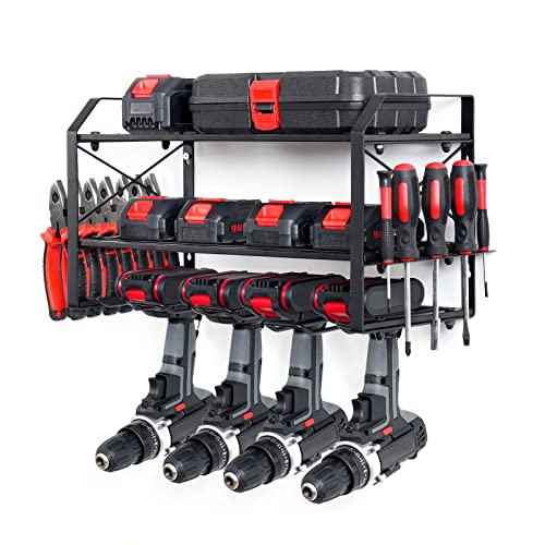 SINPUDA Power Tool Organizer, Heavy Duty 3-Layer Metal Drill Holder Wall Mount for Garage Tool Organizers and Storage - Floating Tool Shelf for Power Tools and Accessories